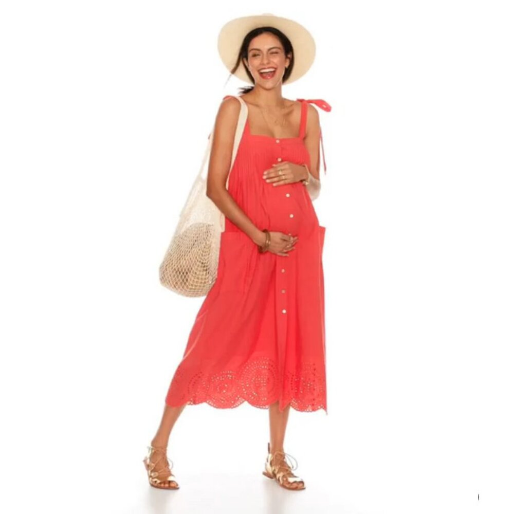 Hatch coral pink Sylvie midi maternity sun dress